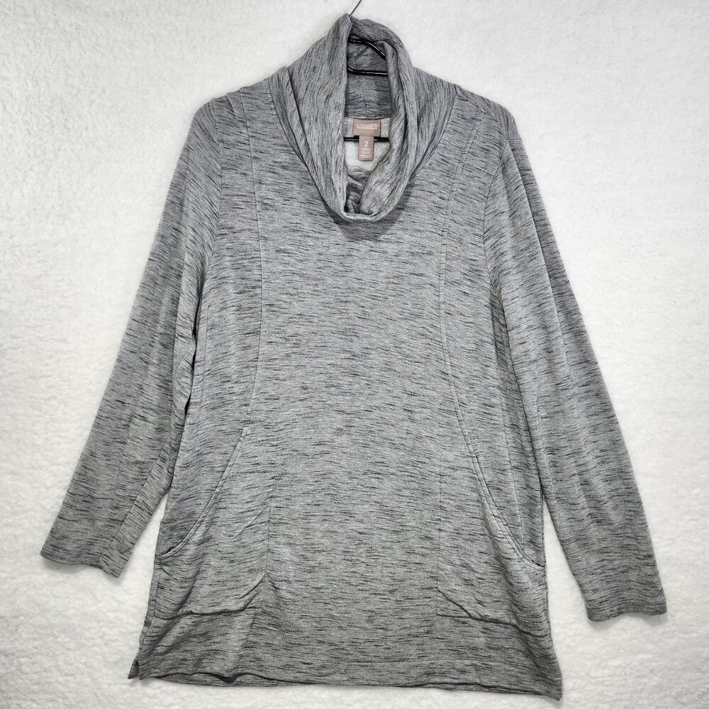 Chicos Gray Cowl Neck Pullover L (2) Cozy Stretchy Heather Knit Tunic Lagenlook
